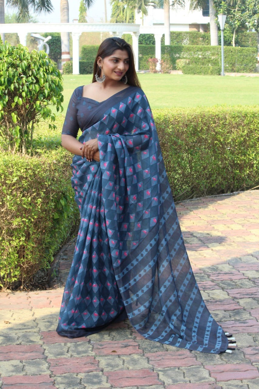Spsc 74 Linen Woven Regular Wear Wholesale Printed Sarees
